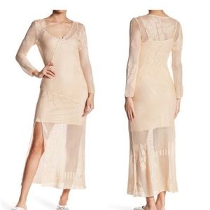 Free People It’s Like This Nude Cream Tan Crochet Boho Knit Midi Dress